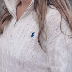 Baby pink Cable Knit Sweater with Blue Logo